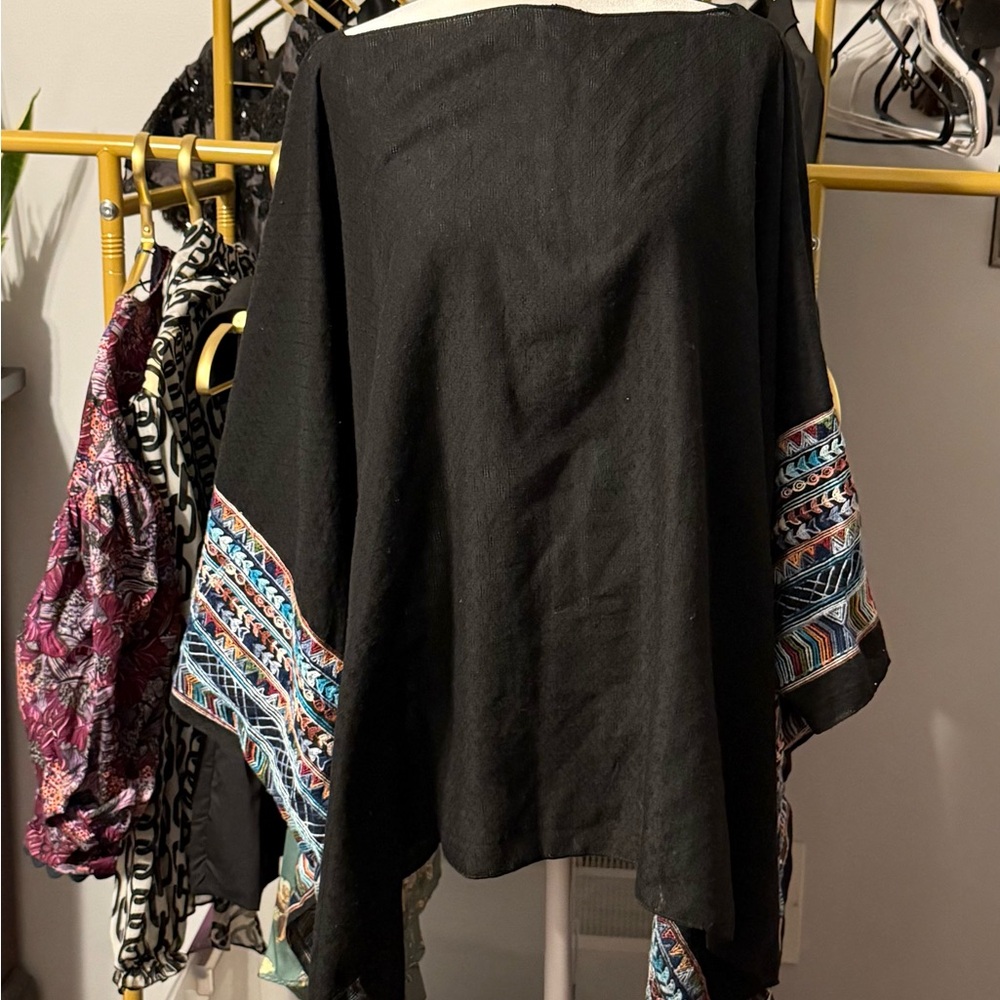 Three Bird Nest Colorful Embroidered Poncho - Picture 2 of 6